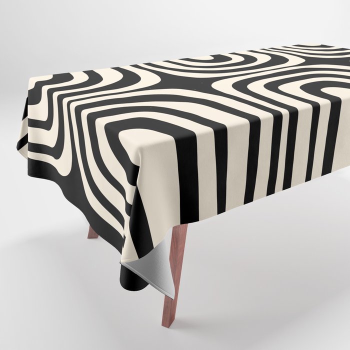 Midcentury Modern Confaab Abstract Pattern in Black and Almond Cream  Tablecloth Gallery Image 1