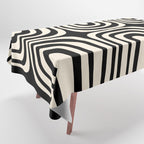 Midcentury Modern Confaab Abstract Pattern in Black and Almond Cream  Tablecloth Gallery Image 1