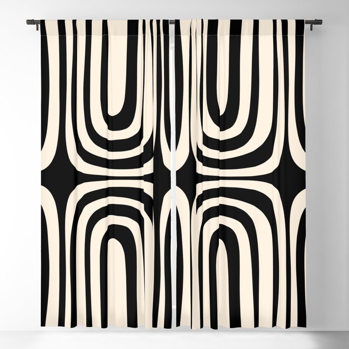 Midcentury Modern Confaab Abstract Pattern in Black and Almond Cream  Window Curtain Gallery Image 1