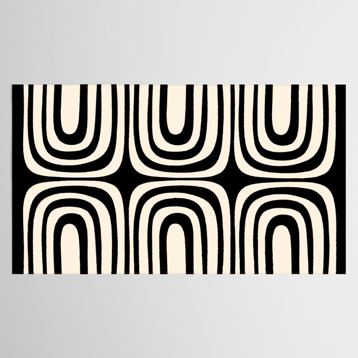 Midcentury Modern Confaab Abstract Pattern in Black and Almond Cream  Tablecloth Gallery Image 2