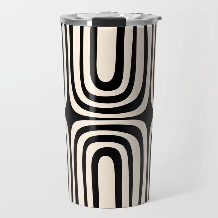 Midcentury Modern Confaab Abstract Pattern in Black and Almond Cream  Travel Mug Gallery Image 1