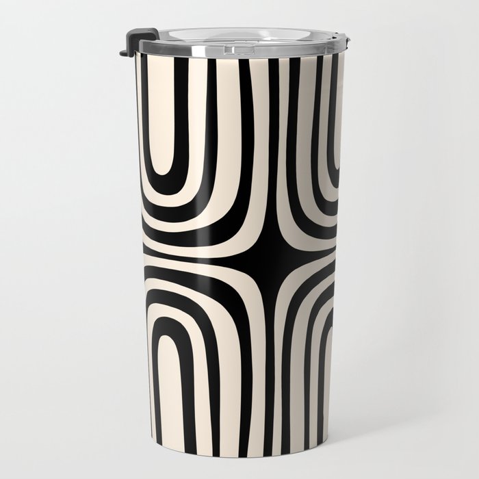 Midcentury Modern Confaab Abstract Pattern in Black and Almond Cream  Travel Mug Gallery Image 3