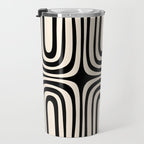 Midcentury Modern Confaab Abstract Pattern in Black and Almond Cream  Travel Mug Gallery Image 3