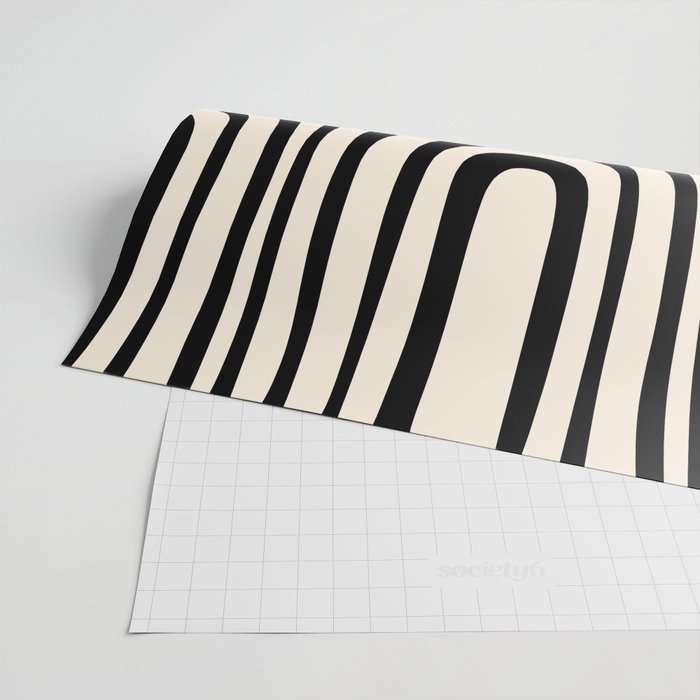 Midcentury Modern Confaab Abstract Pattern in Black and Almond Cream  Wrapping Paper Gallery Image 2
