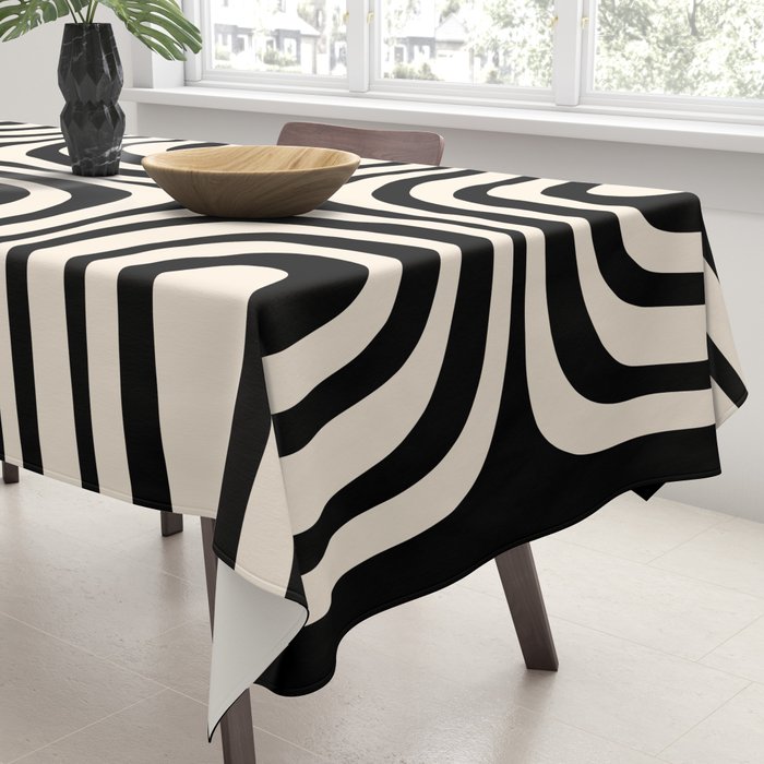 Midcentury Modern Confaab Abstract Pattern in Black and Almond Cream  Tablecloth Gallery Image 3
