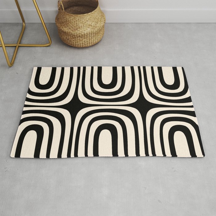 Midcentury Modern Confaab Abstract Pattern in Black and Almond Cream  Rug Gallery Image 1
