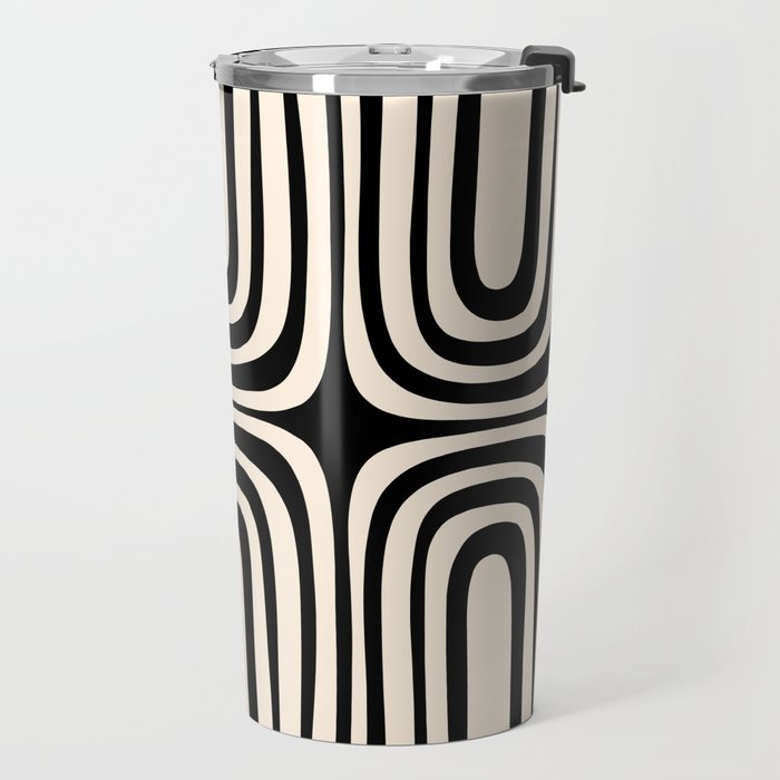 Midcentury Modern Confaab Abstract Pattern in Black and Almond Cream  Travel Mug Gallery Image 2