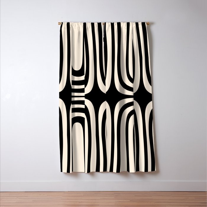 Midcentury Modern Confaab Abstract Pattern in Black and Almond Cream  Window Curtain Gallery Image 3
