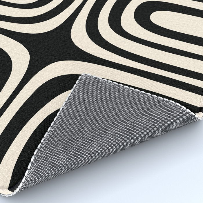 Midcentury Modern Confaab Abstract Pattern in Black and Almond Cream  Rug Gallery Image 4