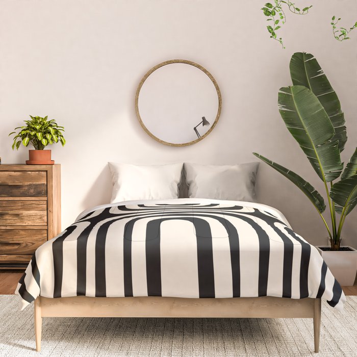 Midcentury Modern Confaab Abstract Pattern in Black and Almond Cream  Comforter Gallery Image 3