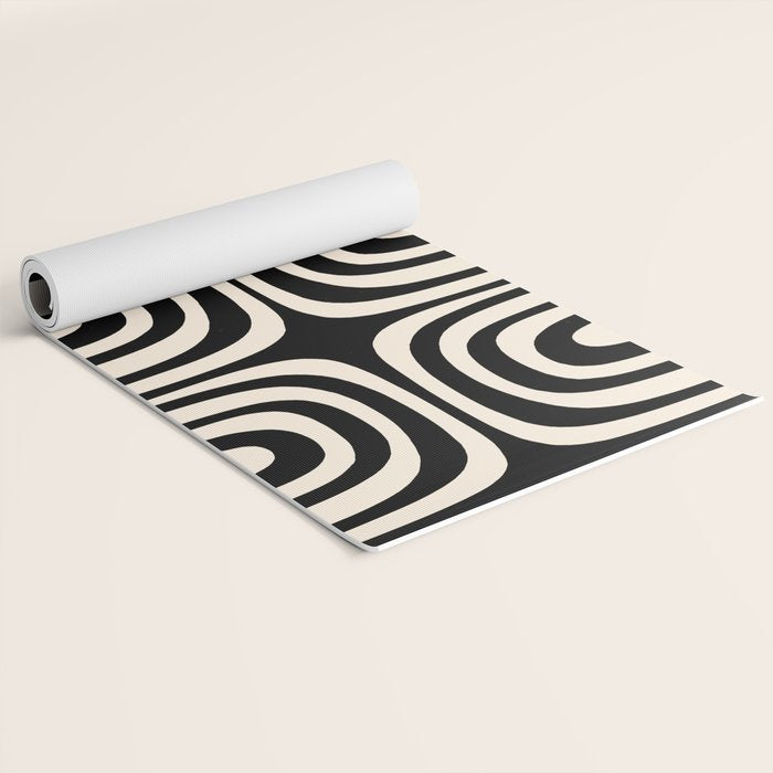 Midcentury Modern Confaab Abstract Pattern in Black and Almond Cream  Yoga Mat Gallery Image 2