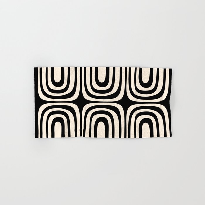 Midcentury Modern Confaab Abstract Pattern in Black and Almond Cream  Bath Towel Gallery Image 1