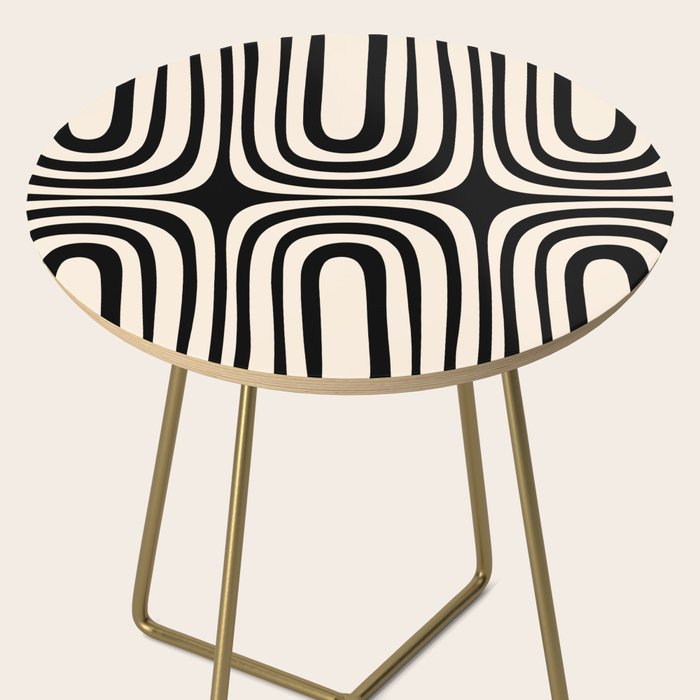 Midcentury Modern Confaab Abstract Pattern in Black and Almond Cream  Side Table Gallery Image 2