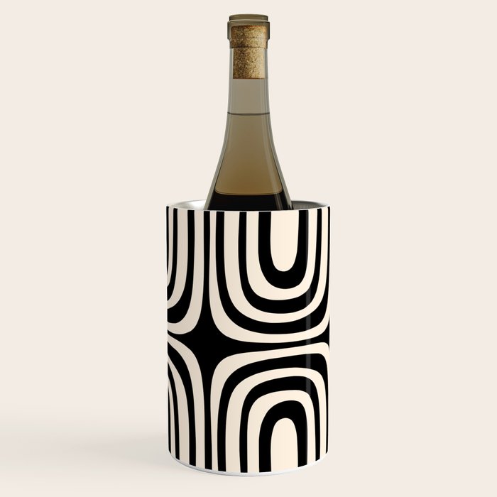 Midcentury Modern Confaab Abstract Pattern in Black and Almond Cream  Wine Chiller Gallery Image 3