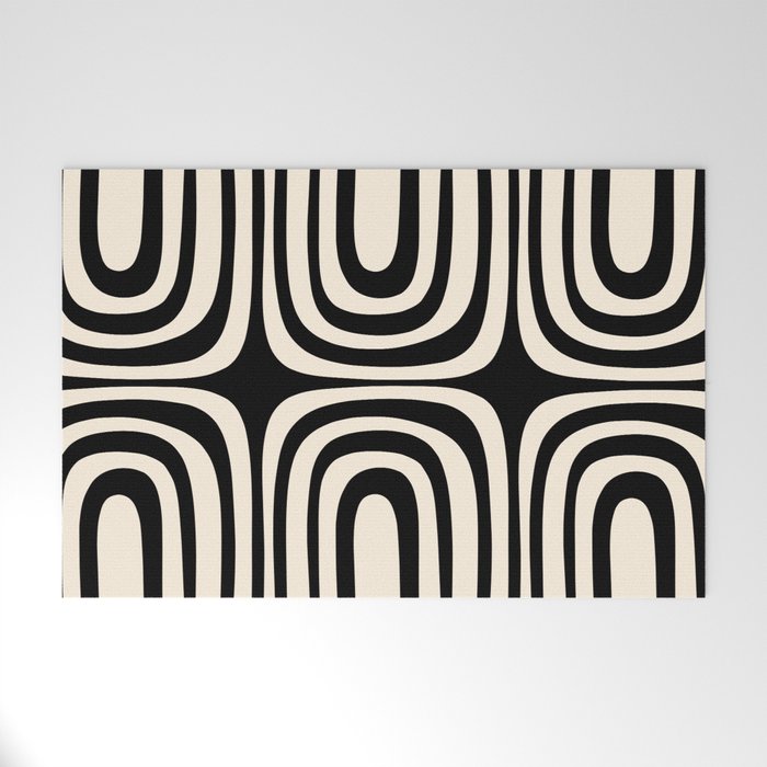 Midcentury Modern Confaab Abstract Pattern in Black and Almond Cream  Welcome Mat Gallery Image 1