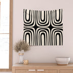 Midcentury Modern Confaab Abstract Pattern in Black and Almond Cream  Wall Tapestry Gallery Image 2
