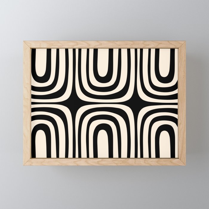 Midcentury Modern Confaab Abstract Pattern in Black and Almond Cream  Mini Art Print Gallery Image 1