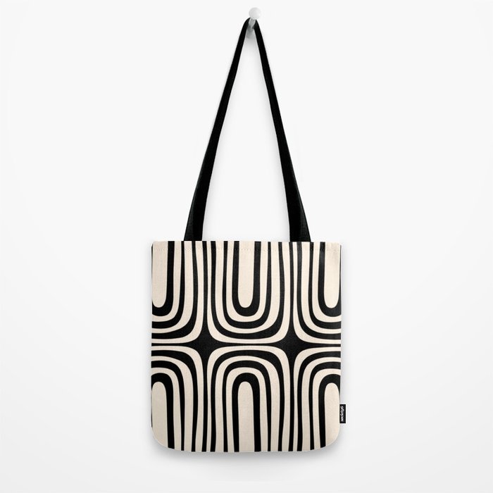 Midcentury Modern Confaab Abstract Pattern in Black and Almond Cream  Tote Bag Gallery Image 2