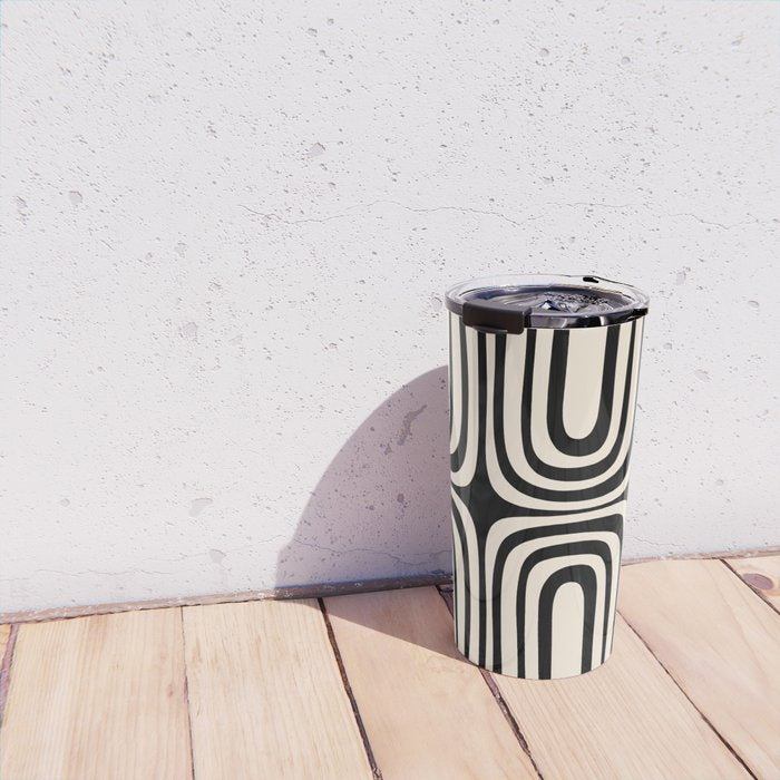 Midcentury Modern Confaab Abstract Pattern in Black and Almond Cream  Travel Mug Gallery Image 4