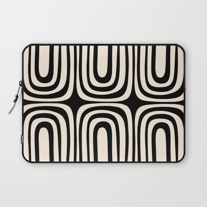 Midcentury Modern Confaab Abstract Pattern in Black and Almond Cream  Laptop Sleeve Gallery Image 1
