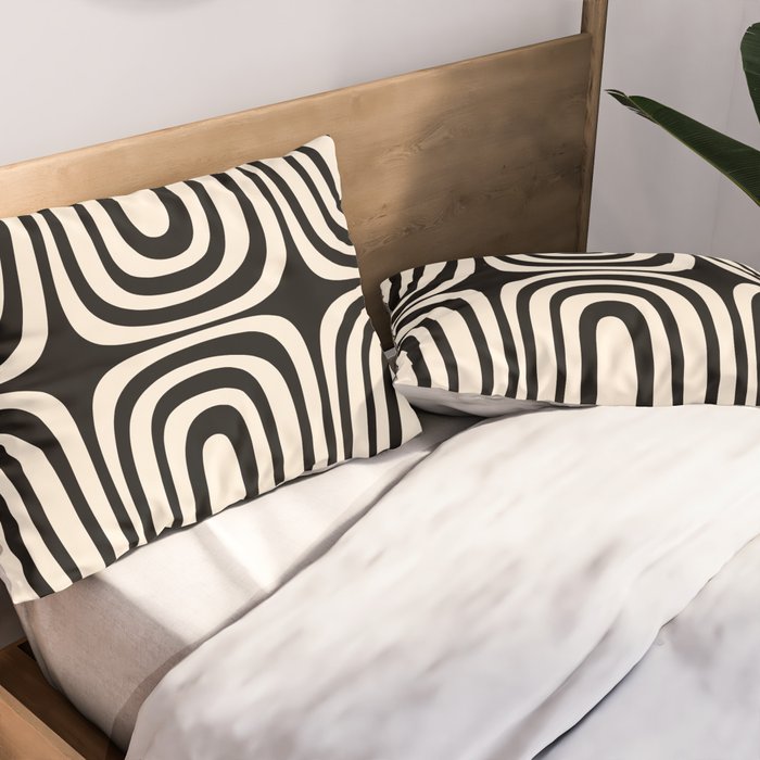 Midcentury Modern Confaab Abstract Pattern in Black and Almond Cream  Pillow Sham Gallery Image 2