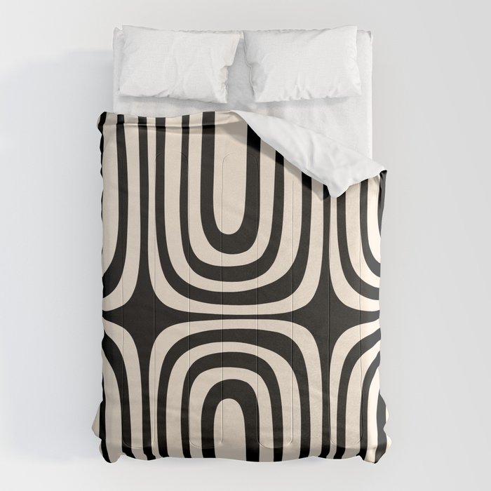 Midcentury Modern Confaab Abstract Pattern in Black and Almond Cream  Comforter Gallery Image 1