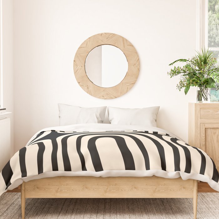 Midcentury Modern Confaab Abstract Pattern in Black and Almond Cream  Duvet Cover Gallery Image 3