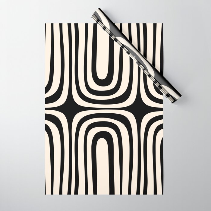 Midcentury Modern Confaab Abstract Pattern in Black and Almond Cream  Wrapping Paper Gallery Image 1