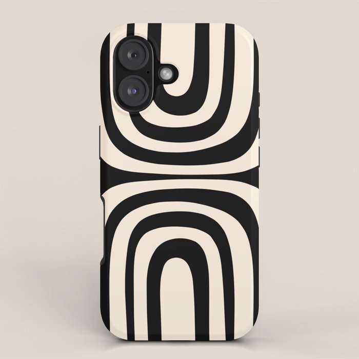 Midcentury Modern Confaab Abstract Pattern in Black and Almond Cream  iPhone Case Gallery Image 1