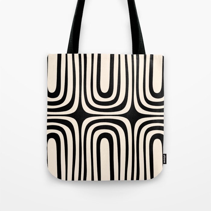Midcentury Modern Confaab Abstract Pattern in Black and Almond Cream  Tote Bag Gallery Image 1