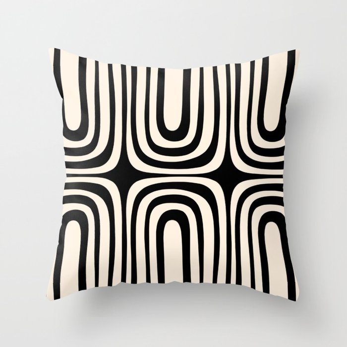 Midcentury Modern Confaab Abstract Pattern in Black and Almond Cream  Throw Pillow Gallery Image 1
