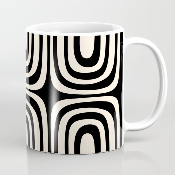 Midcentury Modern Confaab Abstract Pattern in Black and Almond Cream  Coffee Mug Gallery Image 1