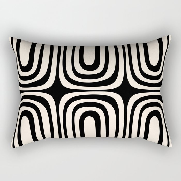 Midcentury Modern Confaab Abstract Pattern in Black and Almond Cream  Rectangular Pillow Gallery Image 1