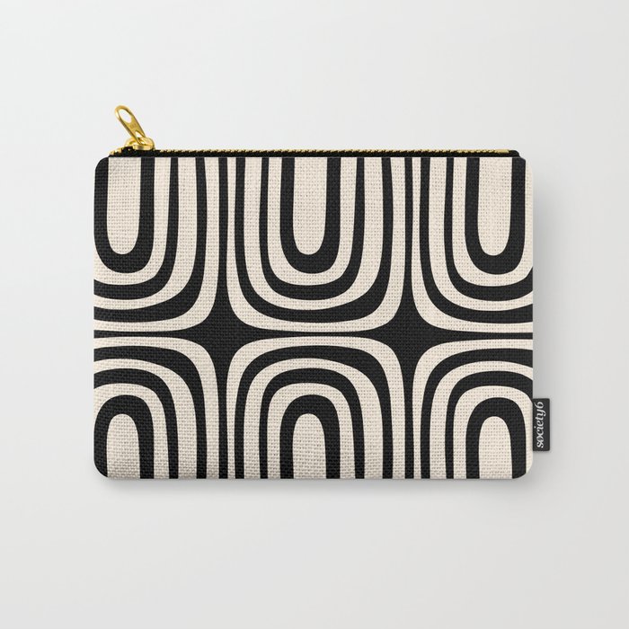 Midcentury Modern Confaab Abstract Pattern in Black and Almond Cream  Carry All Pouch Gallery Image 1