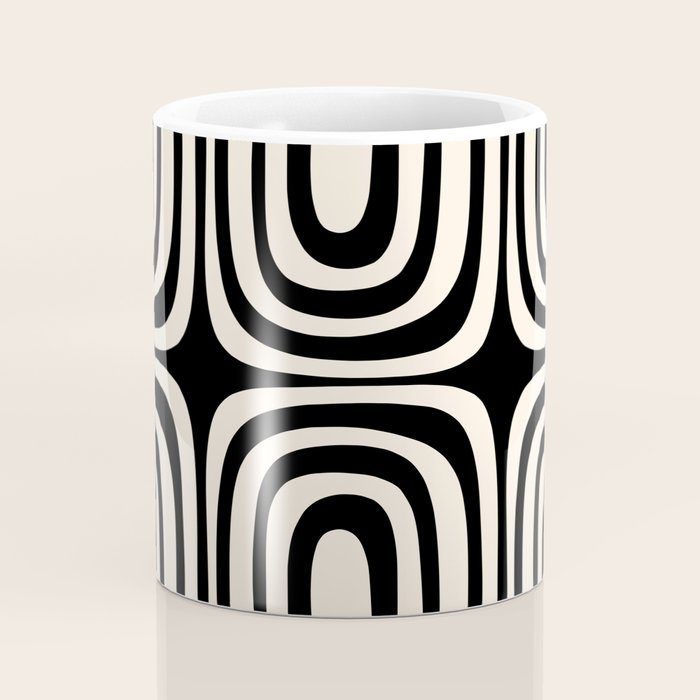 Midcentury Modern Confaab Abstract Pattern in Black and Almond Cream  Coffee Mug Gallery Image 4