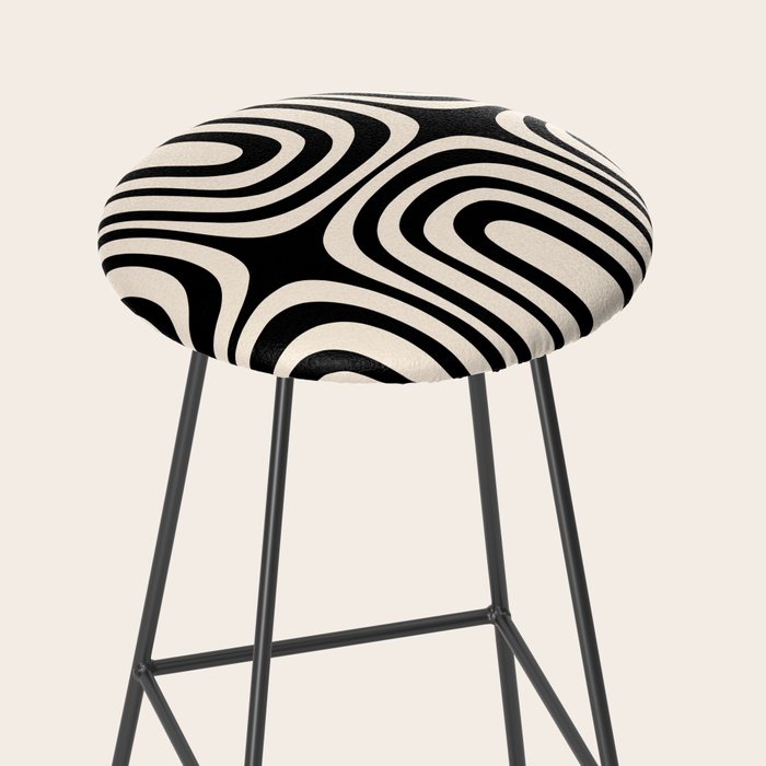Midcentury Modern Confaab Abstract Pattern in Black and Almond Cream  Stool Gallery Image 2