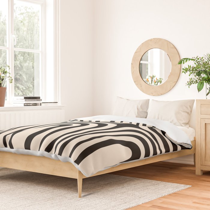 Midcentury Modern Confaab Abstract Pattern in Black and Almond Cream  Duvet Cover Gallery Image 2