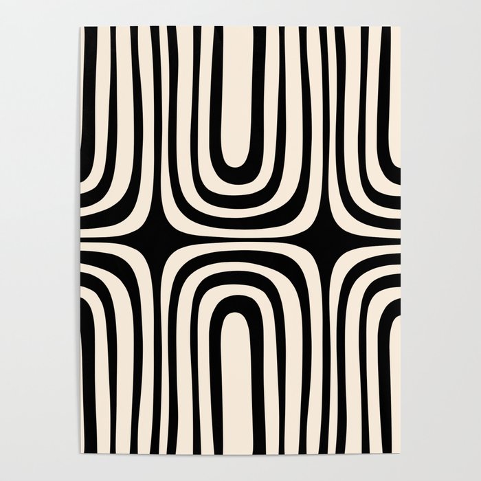 Midcentury Modern Confaab Abstract Pattern in Black and Almond Cream  Poster Gallery Image 4