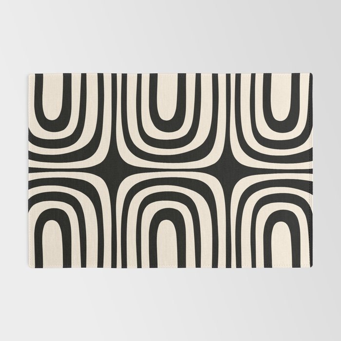 Midcentury Modern Confaab Abstract Pattern in Black and Almond Cream  Rug Gallery Image 2
