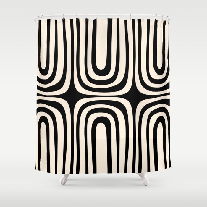 Midcentury Modern Confaab Abstract Pattern in Black and Almond Cream  Shower Curtain Gallery Image 1