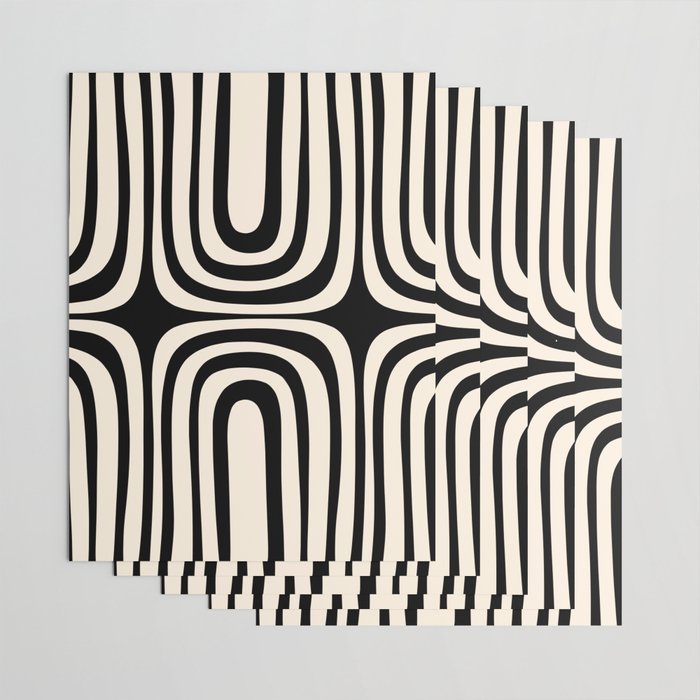 Midcentury Modern Confaab Abstract Pattern in Black and Almond Cream  Wrapping Paper Gallery Image 3