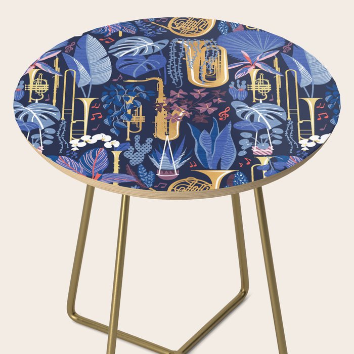 Music to my eyes // oxford navy blue background gold textured musical instruments blue indoor plants coral music notes Side Table Gallery Image 2