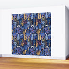 Music to my eyes // oxford navy blue background gold textured musical instruments blue indoor plants coral music notes Wall Mural Gallery Image 2