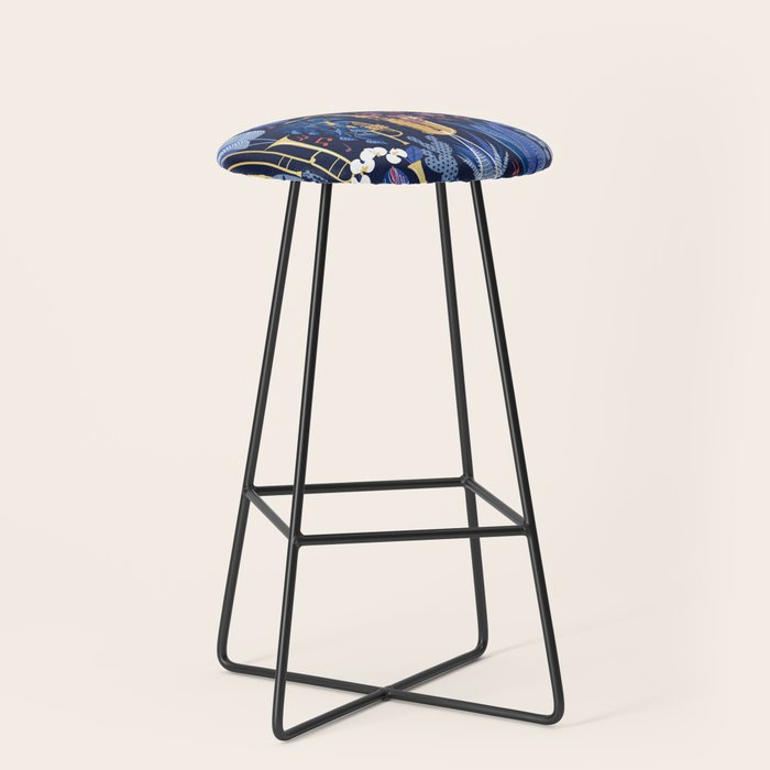 Music to my eyes // oxford navy blue background gold textured musical instruments blue indoor plants coral music notes Stool Gallery Image 1