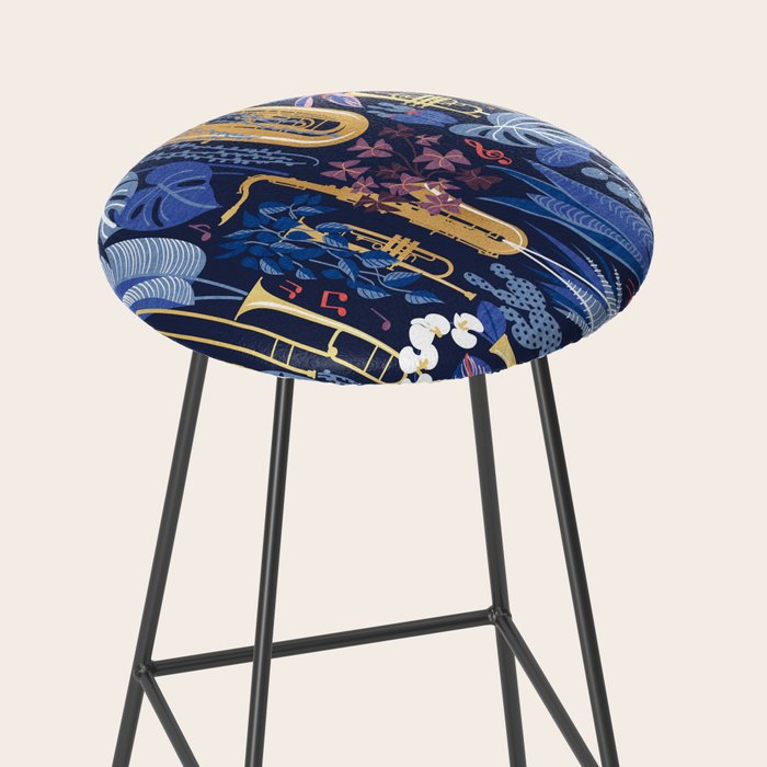 Music to my eyes // oxford navy blue background gold textured musical instruments blue indoor plants coral music notes Stool Gallery Image 2