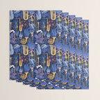 Music to my eyes // oxford navy blue background gold textured musical instruments blue indoor plants coral music notes Wrapping Paper Gallery Image 3