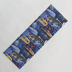 Music to my eyes // oxford navy blue background gold textured musical instruments blue indoor plants coral music notes Yoga Mat Gallery Image 1