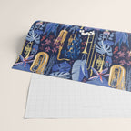 Music to my eyes // oxford navy blue background gold textured musical instruments blue indoor plants coral music notes Wrapping Paper Gallery Image 2