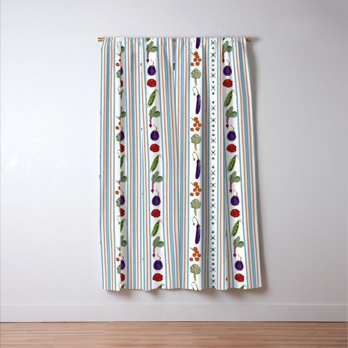 Farmers Market Vegetable Stripe Pattern  Mediterranean Garden Art with Eggplant Tomato and Artichoke Window Curtain Gallery Image 3