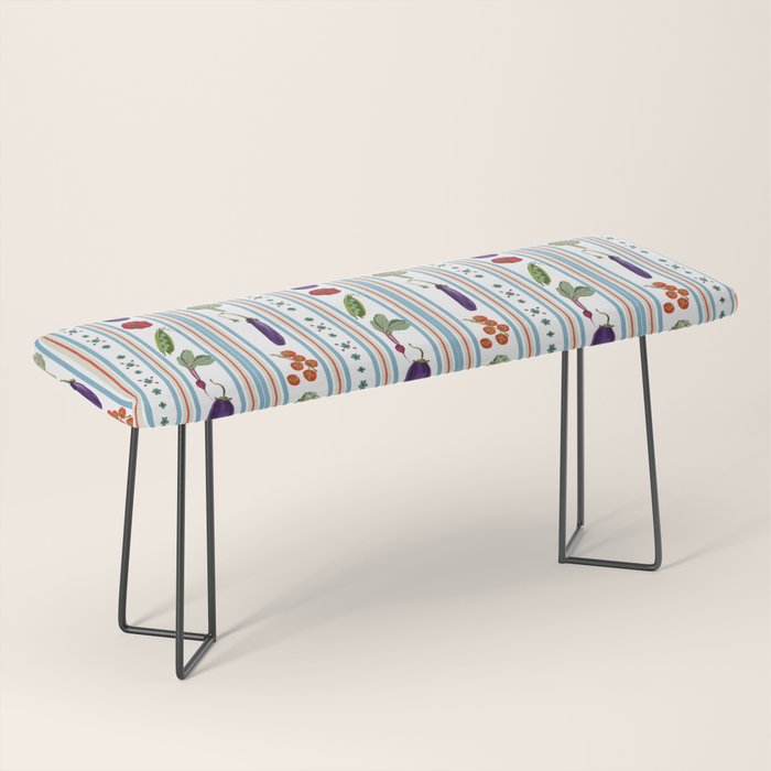 Farmers Market Vegetable Stripe Pattern  Mediterranean Garden Art with Eggplant Tomato and Artichoke Bench Gallery Image 1